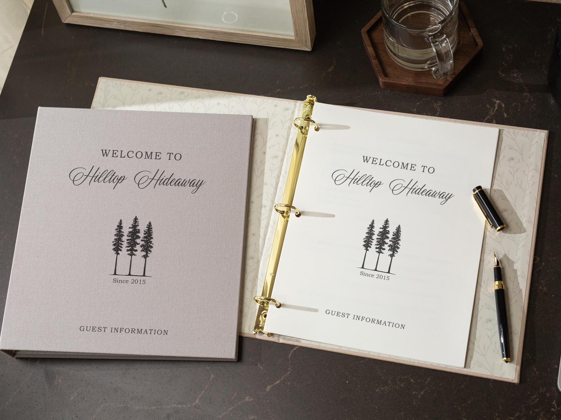 Rental 3 Ring Linen Binder (Design 2) - Refillable Welcome Book, DIY Blank Binder, Guest Information Airbnb Cabin, Rental Guestbook