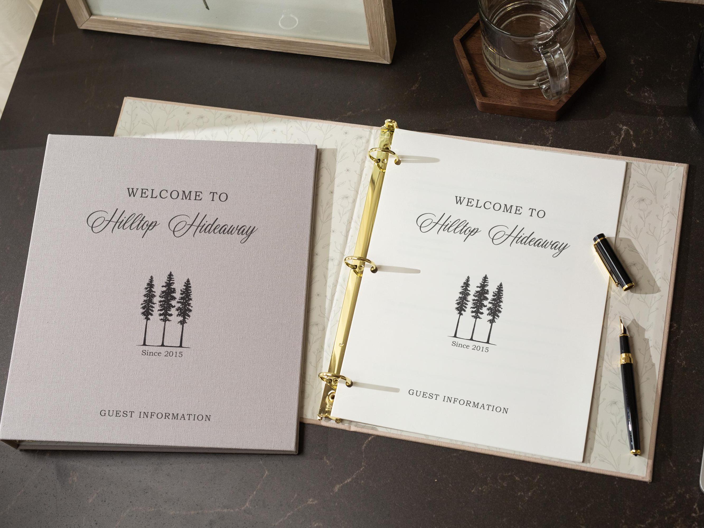 Rental 3 Ring Linen Binder (Design 2) - Refillable Welcome Book, DIY Blank Binder, Guest Information Airbnb Cabin, Rental Guestbook