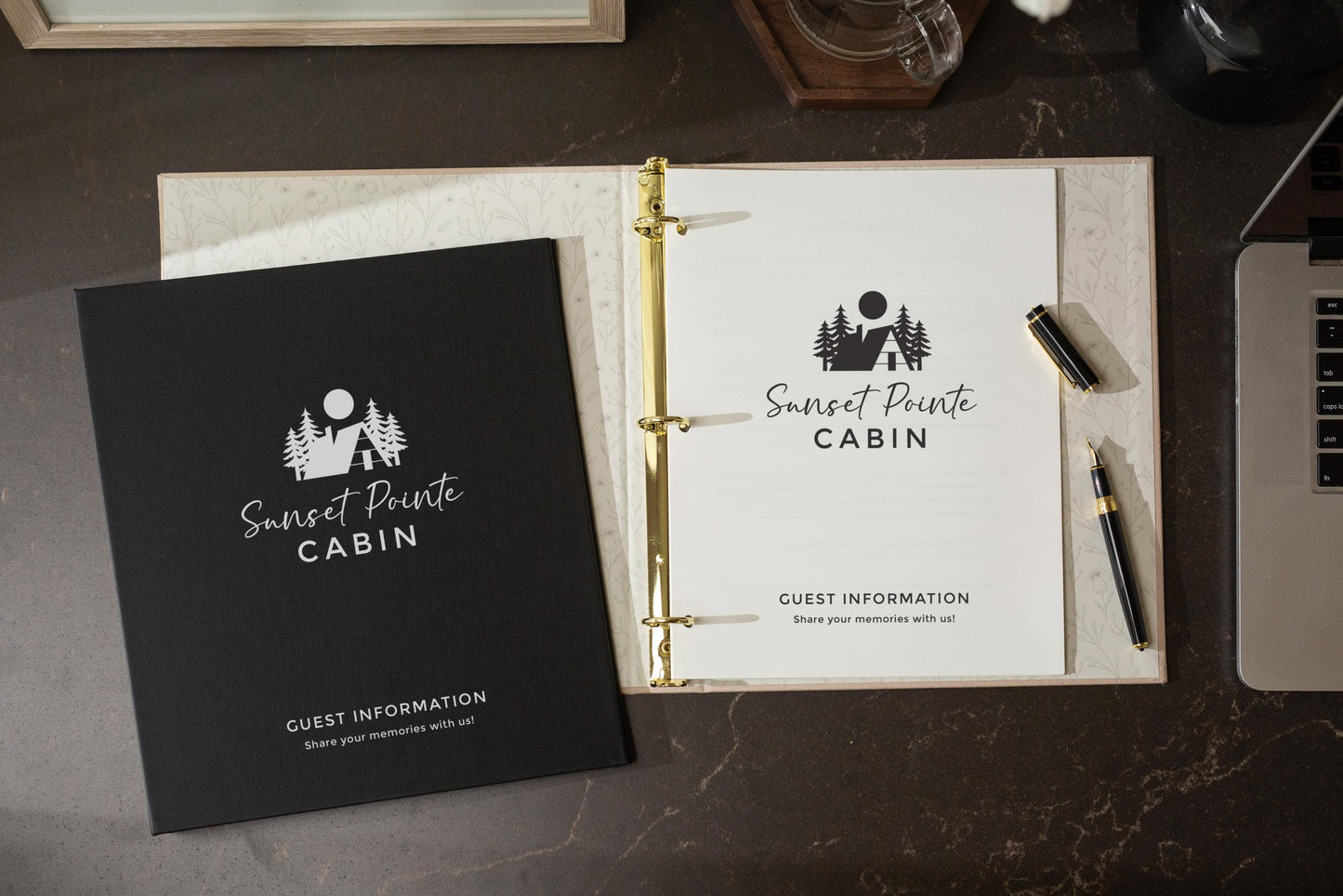 Rental 3 Ring Linen Binder (Design 1) - Refillable Welcome Book, DIY Blank Binder, Guest Information Airbnb Cabin, Rental Guestbook, A-frame