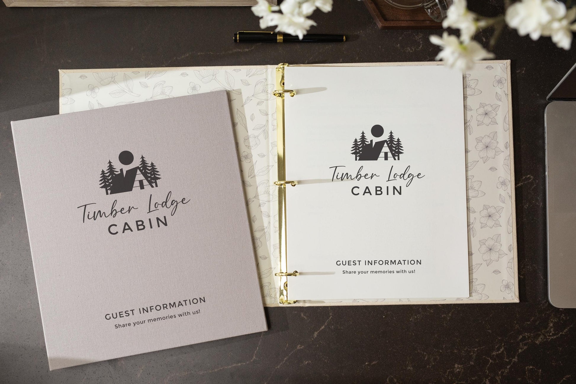 Rental 3 Ring Linen Binder (Design 1) - Refillable Welcome Book, DIY Blank Binder, Guest Information Airbnb Cabin, Rental Guestbook, A-frame