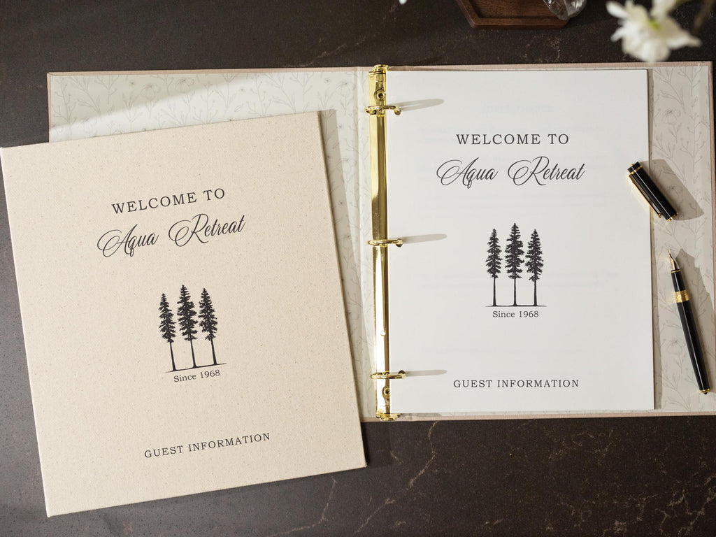 Rental 3 Ring Linen Binder (Design 2) - Refillable Welcome Book, DIY Blank Binder, Guest Information Airbnb Cabin, Rental Guestbook