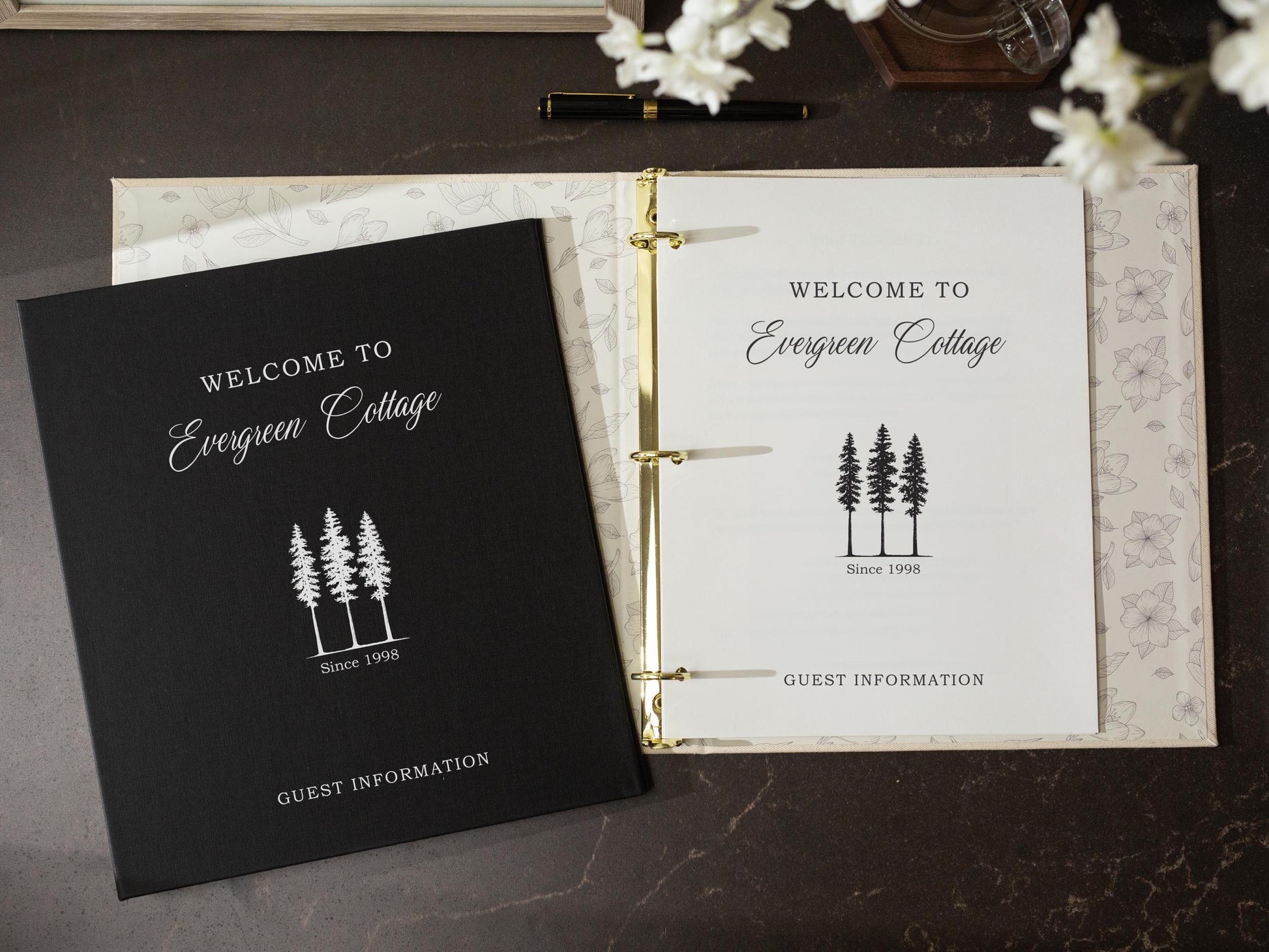 Rental 3 Ring Linen Binder (Design 2) - Refillable Welcome Book, DIY Blank Binder, Guest Information Airbnb Cabin, Rental Guestbook