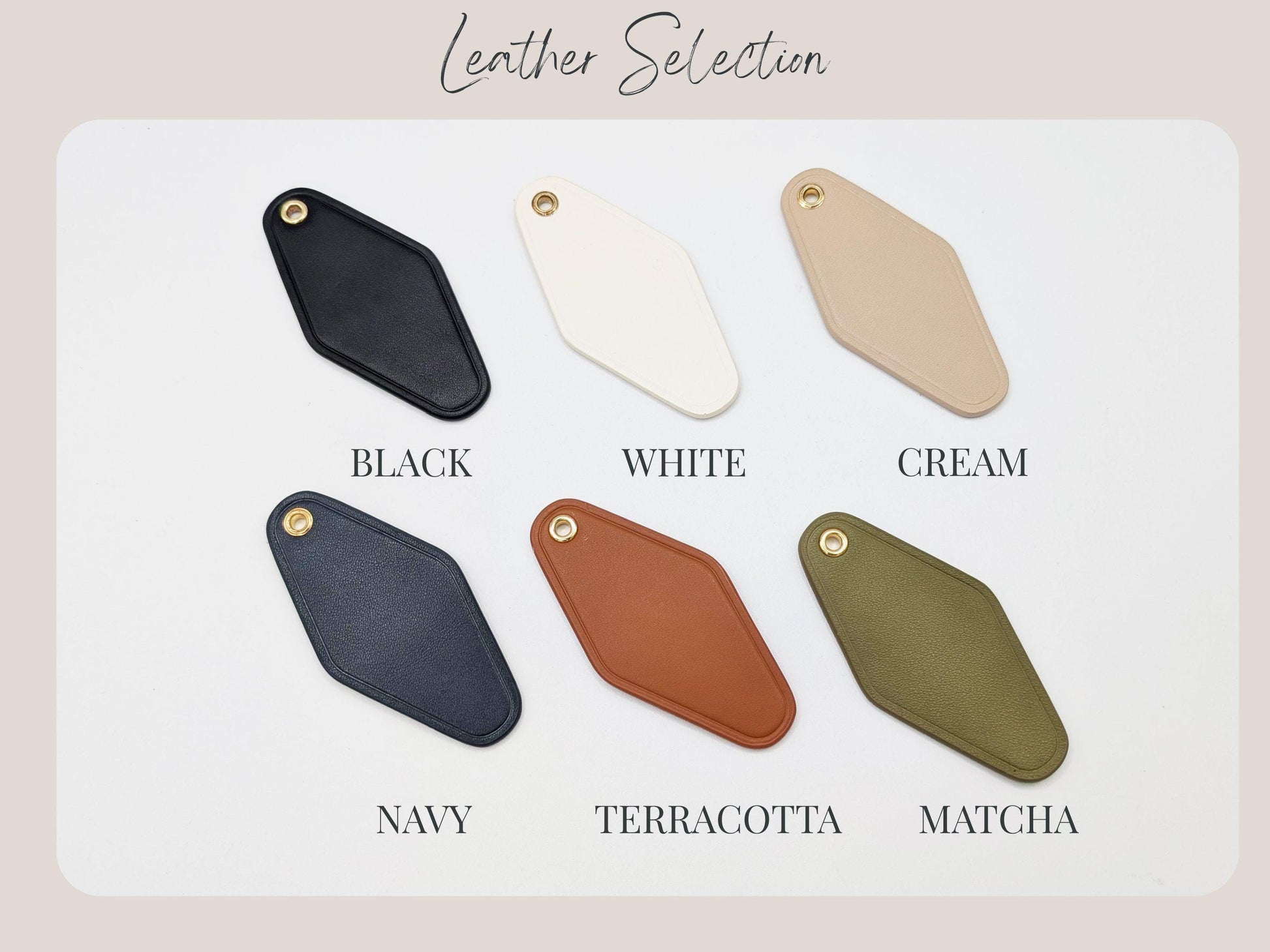 Embossed Diamond Leather Keychain (Name) - Modern Luxury Key Chain FOB, Travel Luggage Bag Tag, Vintage Style Hotel Motel Office Keys Ring