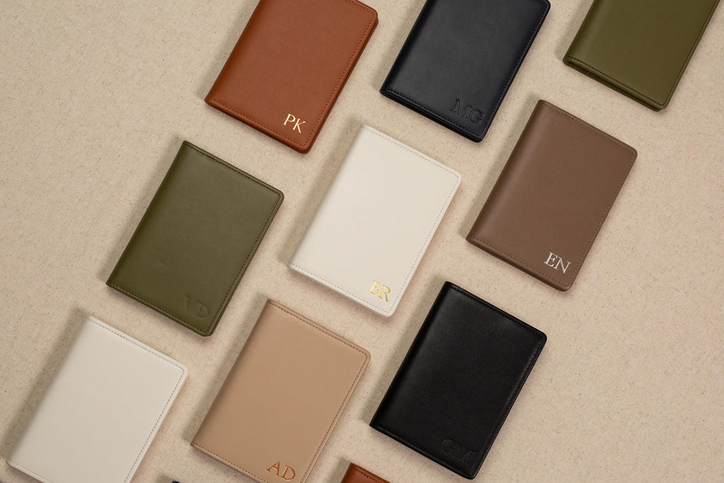 Embossed Leather Passport Holder - Custom Name Travel Wallet, Company Corporate Business Retiree Gifts, Personalized Wedding Travel Gift
