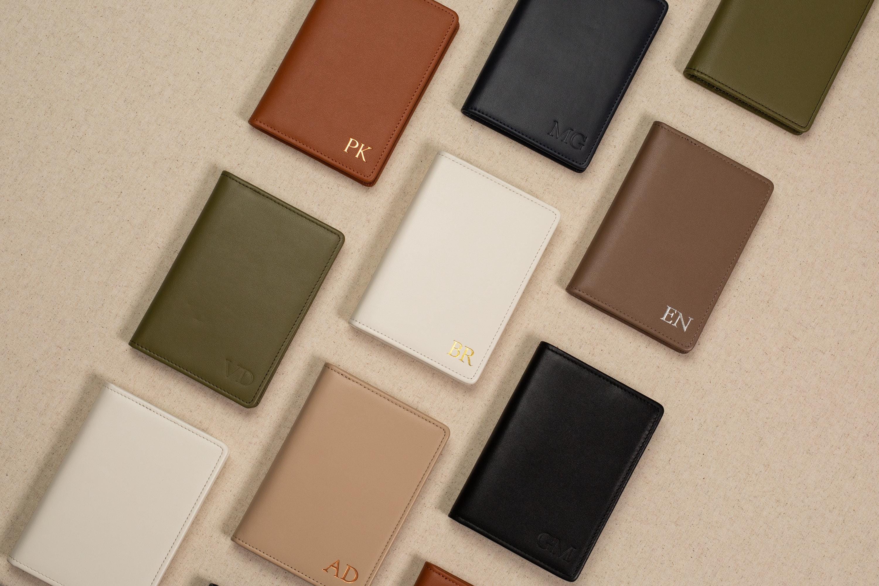 Embossed Leather Passport Holder - Custom Name Travel Wallet, Company Corporate Business Retiree Gifts, Personalized Wedding Travel Gift