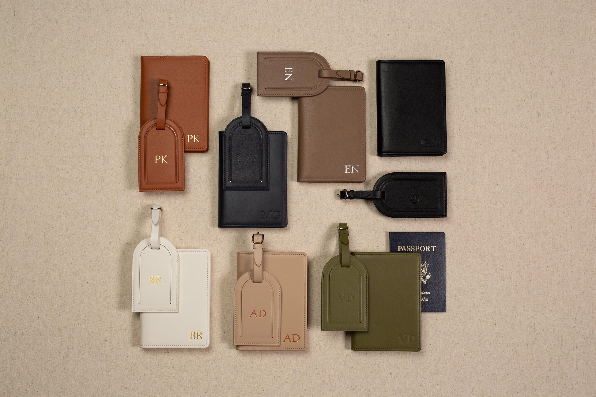 Embossed Leather Passport Holder & Embossed Luggage Tag (SET) - Travel Card Wallet Wedding Anniversary Flight Attendant Pilot Traveler Gift