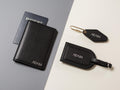 Embossed Name Leather Passport Holder, Luggage tag, Diamond Keychain (3 pcs Set) - Gift for wife, bride, groom honeymoon, 3rd anniversary