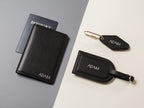 Embossed Name Leather Passport Holder, Luggage tag, Diamond Keychain (3 pcs Set) - Gift for wife, bride, groom honeymoon, 3rd anniversary