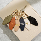 Embossed Initials diamond leather keychain w/ tassel - modern key rings, custom monogrammed vintage style personalized gift, bag charm
