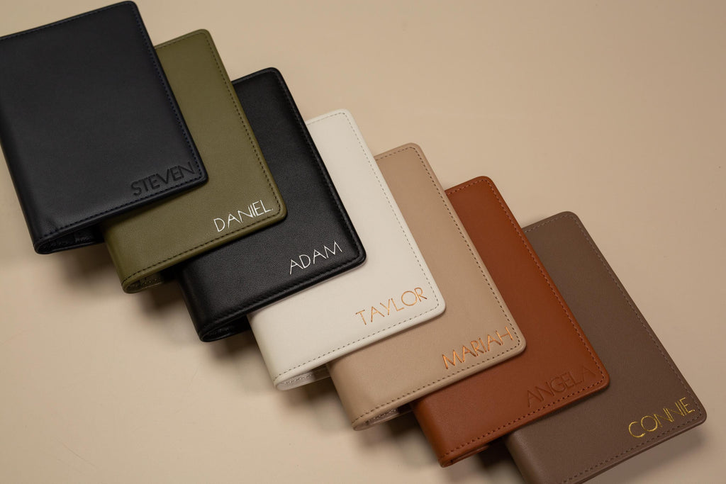 Embossed Leather Passport Holder - Custom Name Travel Wallet, Company Corporate Business Retiree Gifts, Personalized Wedding Travel Gift