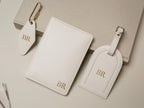 Embossed Monogram Leather Passport Holder, Luggage tag, Diamond Keychain (3 pcs Set) - Gift for wife, bride, honeymoon, 3rd anniversary