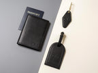 Embossed Monogram Leather Passport Holder, Luggage tag, Diamond Keychain (3 pcs Set) - Gift for wife, bride, honeymoon, 3rd anniversary