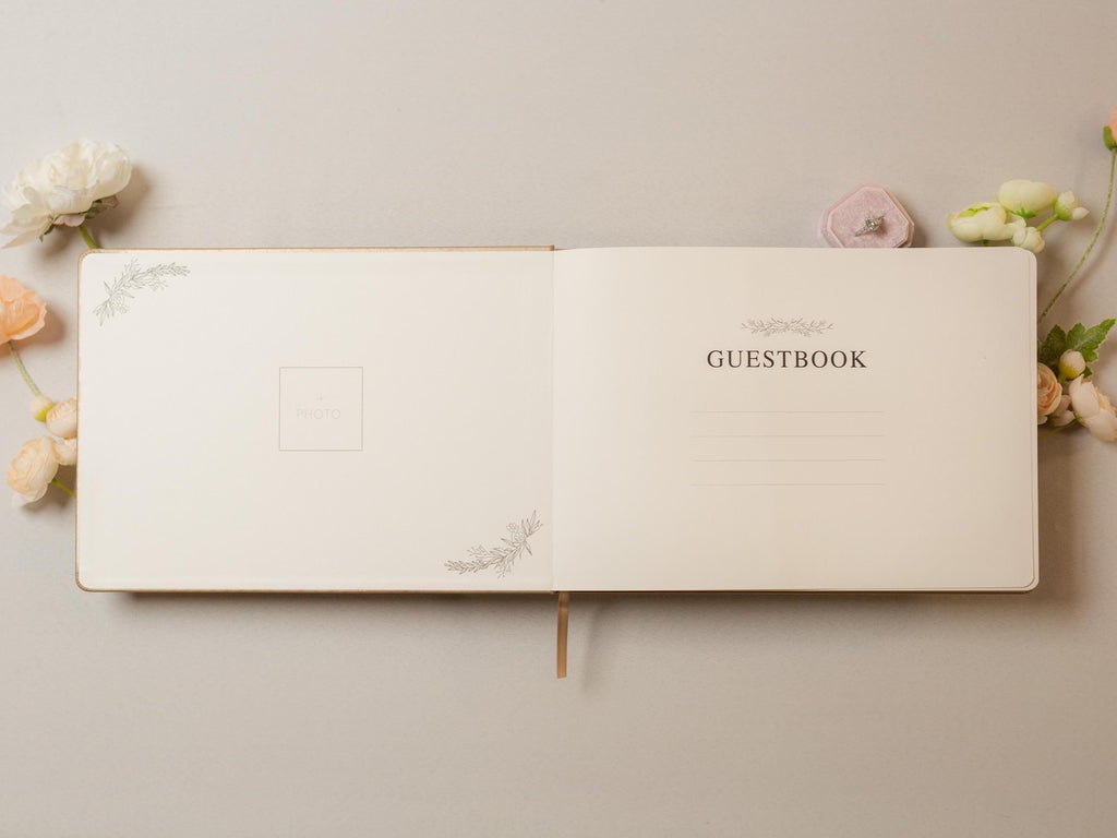 Floral Frame Funeral Guest Book (Design 2) - Personalized Celebration of Life Guestbook MemorIal Service Book of Condolence Memory Table