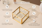 Square 3x3 Gold Glass Box (D2) - Personalized Jewelry or Rosary Holder with Message Name, Vanity Trinket Display, Gift Mom Bff Wife Fiance