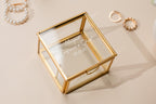 Square 3x3 Gold Glass Box (D2) - Personalized Jewelry or Rosary Holder with Message Name, Vanity Trinket Display, Gift Mom Bff Wife Fiance