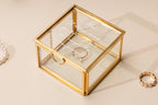 Square 3x3 Gold Glass Box (D2) - Personalized Jewelry or Rosary Holder with Message Name, Vanity Trinket Display, Gift Mom Bff Wife Fiance