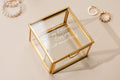 Square 3x3 Gold Glass Box (D2) - Personalized Jewelry or Rosary Holder with Message Name, Vanity Trinket Display, Gift Mom Bff Wife Fiance