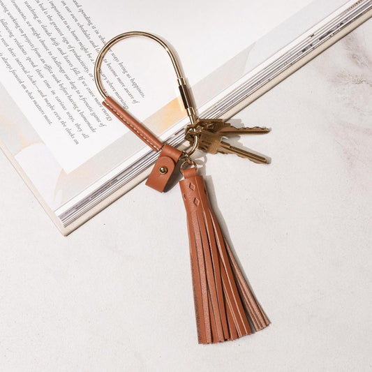 Gold Brass Leather Carabiner Keychain w/ Optional Tassel - Teardrop Pear, leather key ring, key fob for woman, unique minimalistic gift
