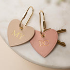 Embossed Heart Leather Keychain - genuine leather, modern key rings, custom cute personalized monogrammed key chain gift, girlfriend wife