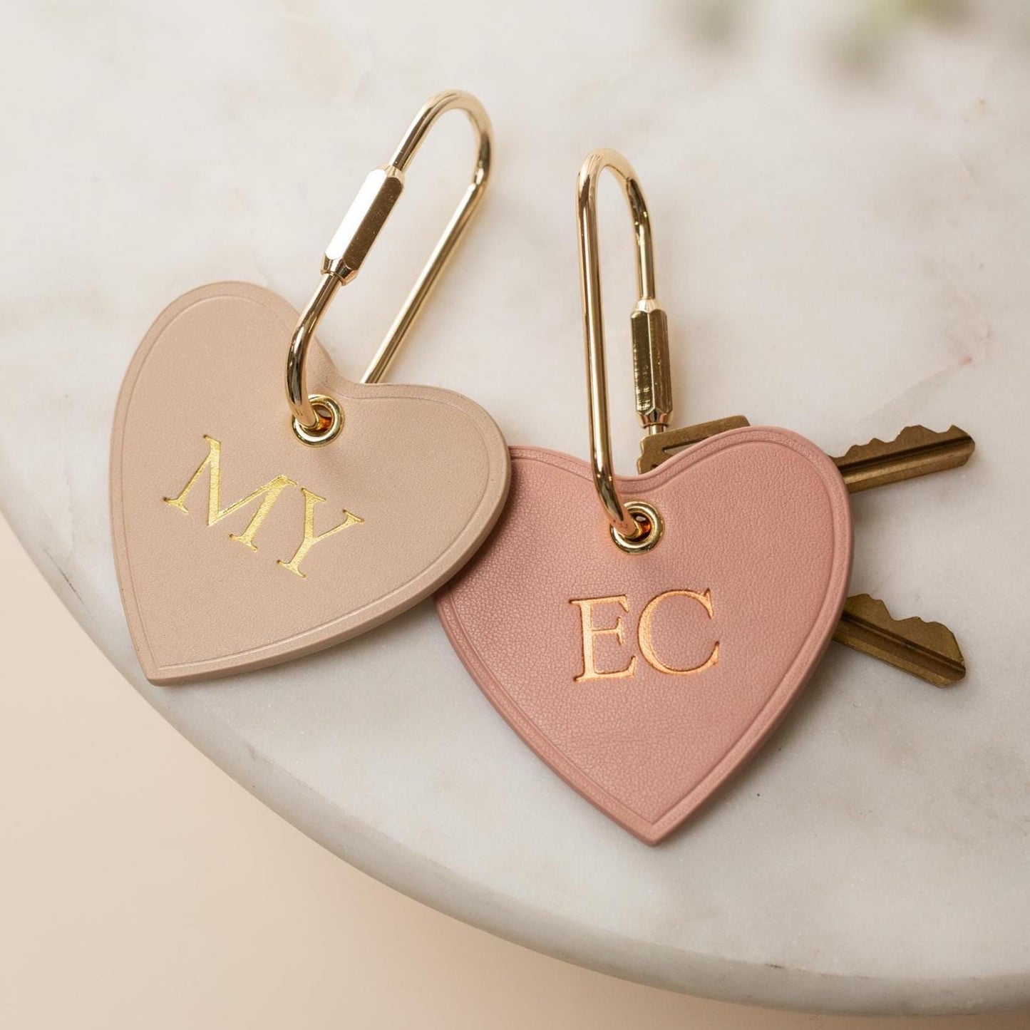 Embossed Heart Leather Keychain - genuine leather, modern key rings, custom cute personalized monogrammed key chain gift, girlfriend wife