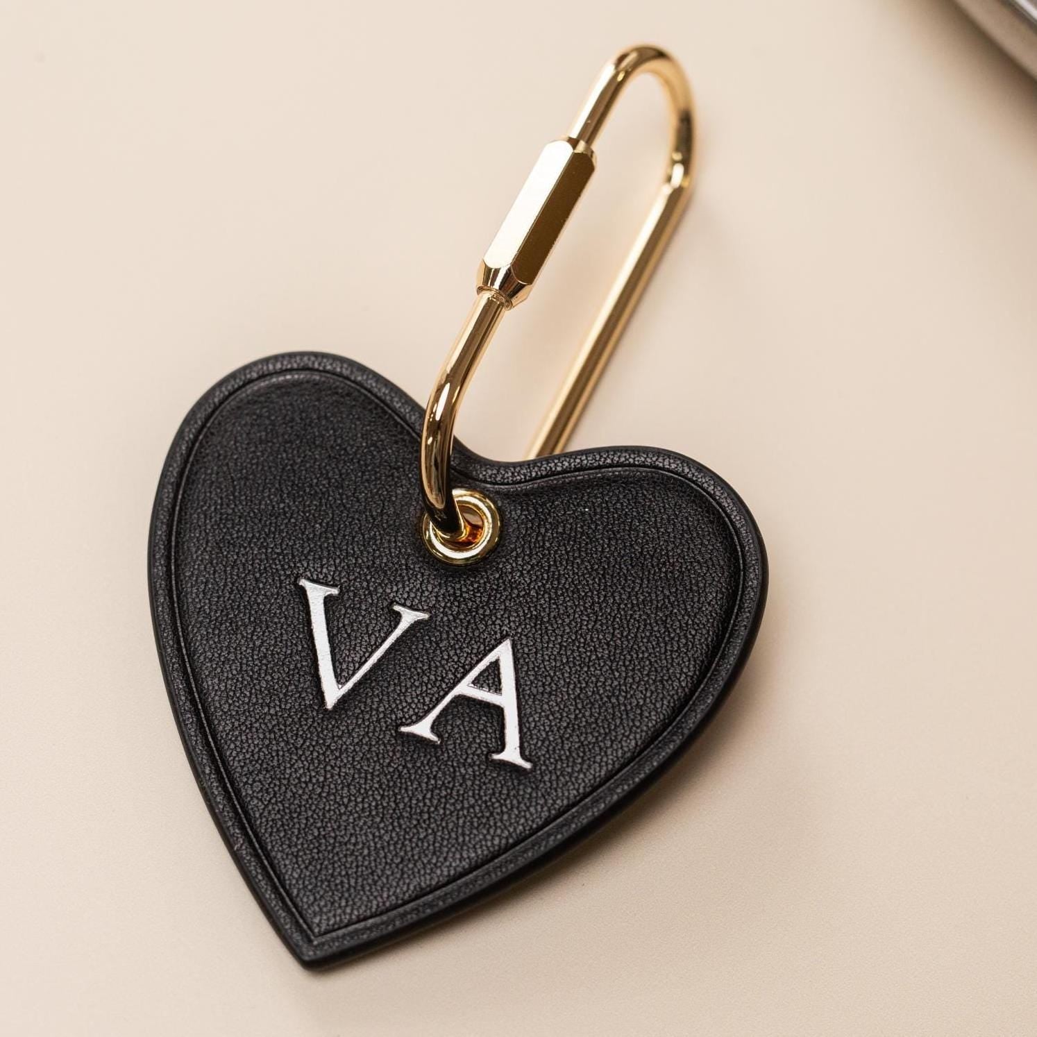 Embossed Heart Leather Keychain - genuine leather, modern key rings, custom cute personalized monogrammed key chain gift, girlfriend wife