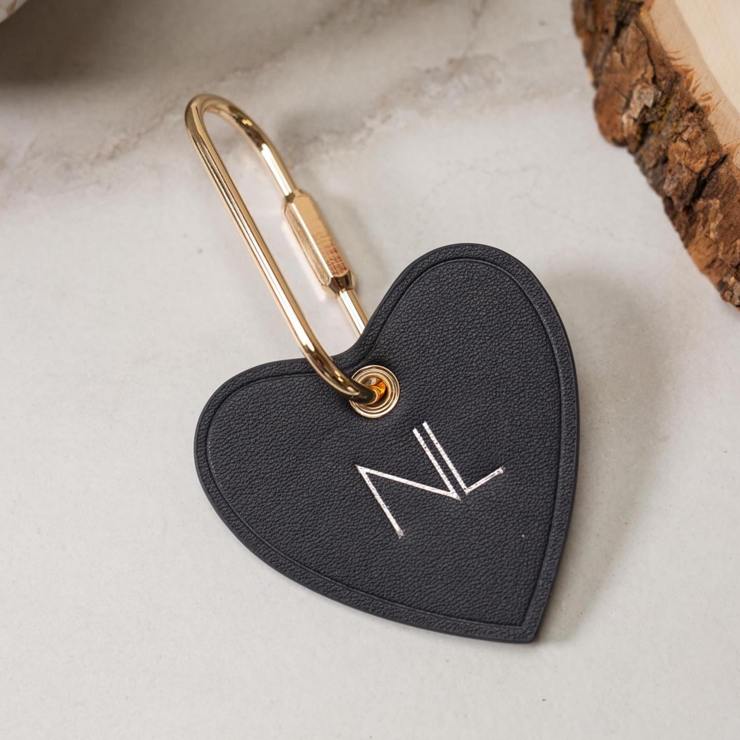 Embossed Heart Leather Keychain - genuine leather, modern key rings, custom monogrammed cute personalized key chain gift, girlfriend wife