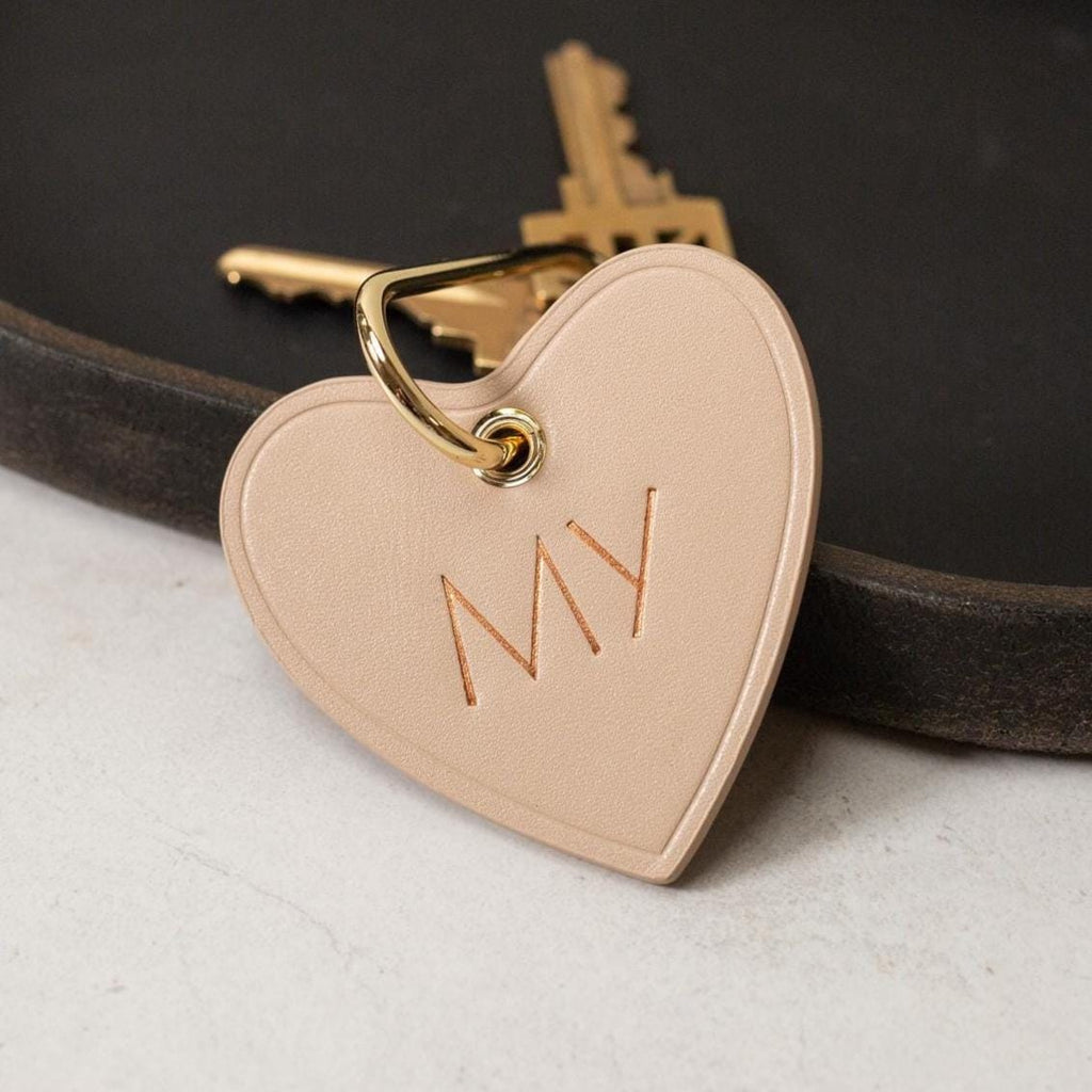 Embossed Heart Leather Keychain - genuine leather, modern key rings, custom monogrammed cute personalized key chain gift, girlfriend wife