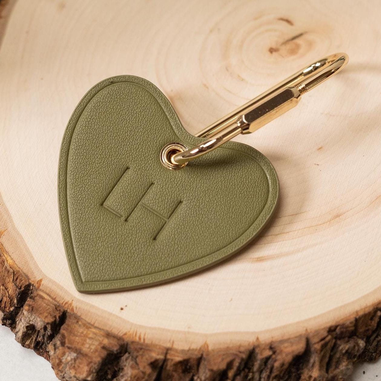 Embossed Heart Leather Keychain - genuine leather, modern key rings, custom monogrammed cute personalized key chain gift, girlfriend wife