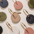 Embossed Round Circle Leather Keychain (Initials) - genuine leather, modern key rings, custom cute personalized monogrammed gift, girlfriend
