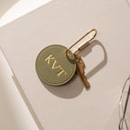 Embossed Round Circle Leather Keychain (Initials) - genuine leather, modern key rings, custom cute personalized key chain gift, girlfriend
