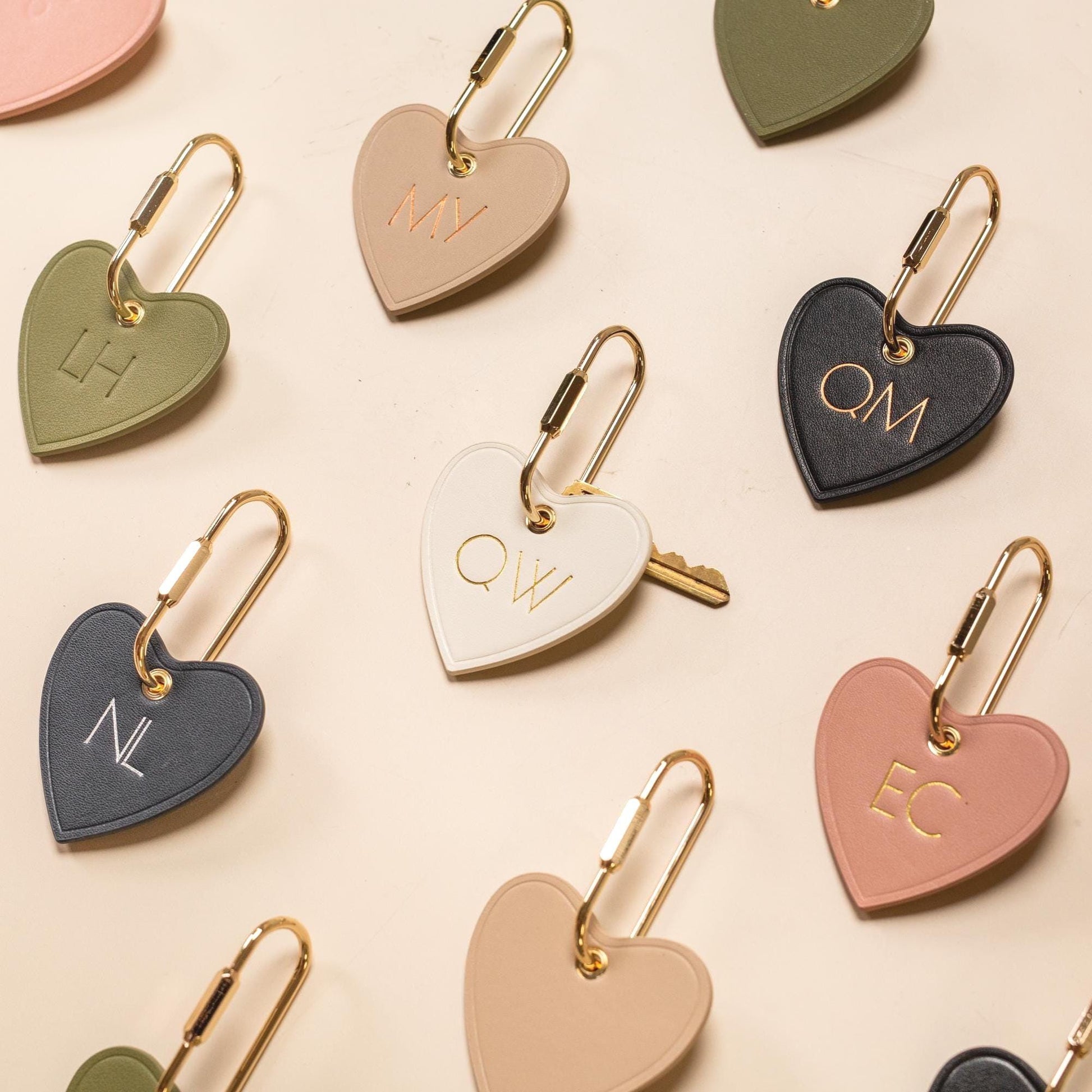 Embossed Heart Leather Keychain - genuine leather, modern key rings, custom monogrammed cute personalized key chain gift, girlfriend wife