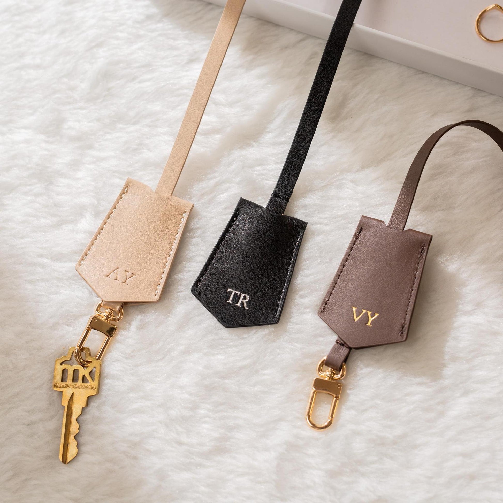 Embossed Leather Clochette (XS Initials) - Bell Key holder personalized bag tag purse charm tote accessory custom monogrammed gift for her