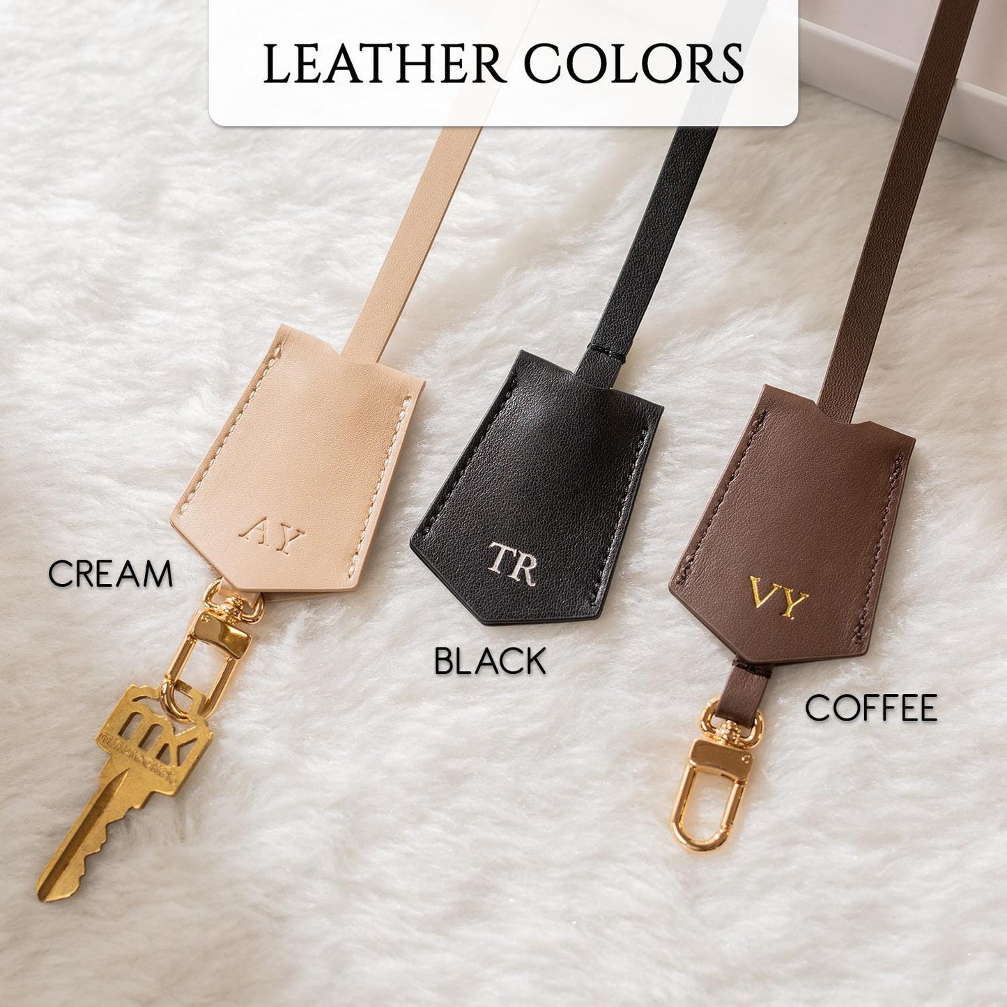 Embossed Leather Clochette (XS Initials) - Bell Key holder personalized bag tag purse charm tote accessory custom monogrammed gift for her