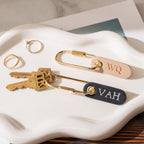 Embossed Leather Tag Keychain - modern key rings, custom monogrammed zipper pull, mini personalized key chain gift, minimal key fob, simple