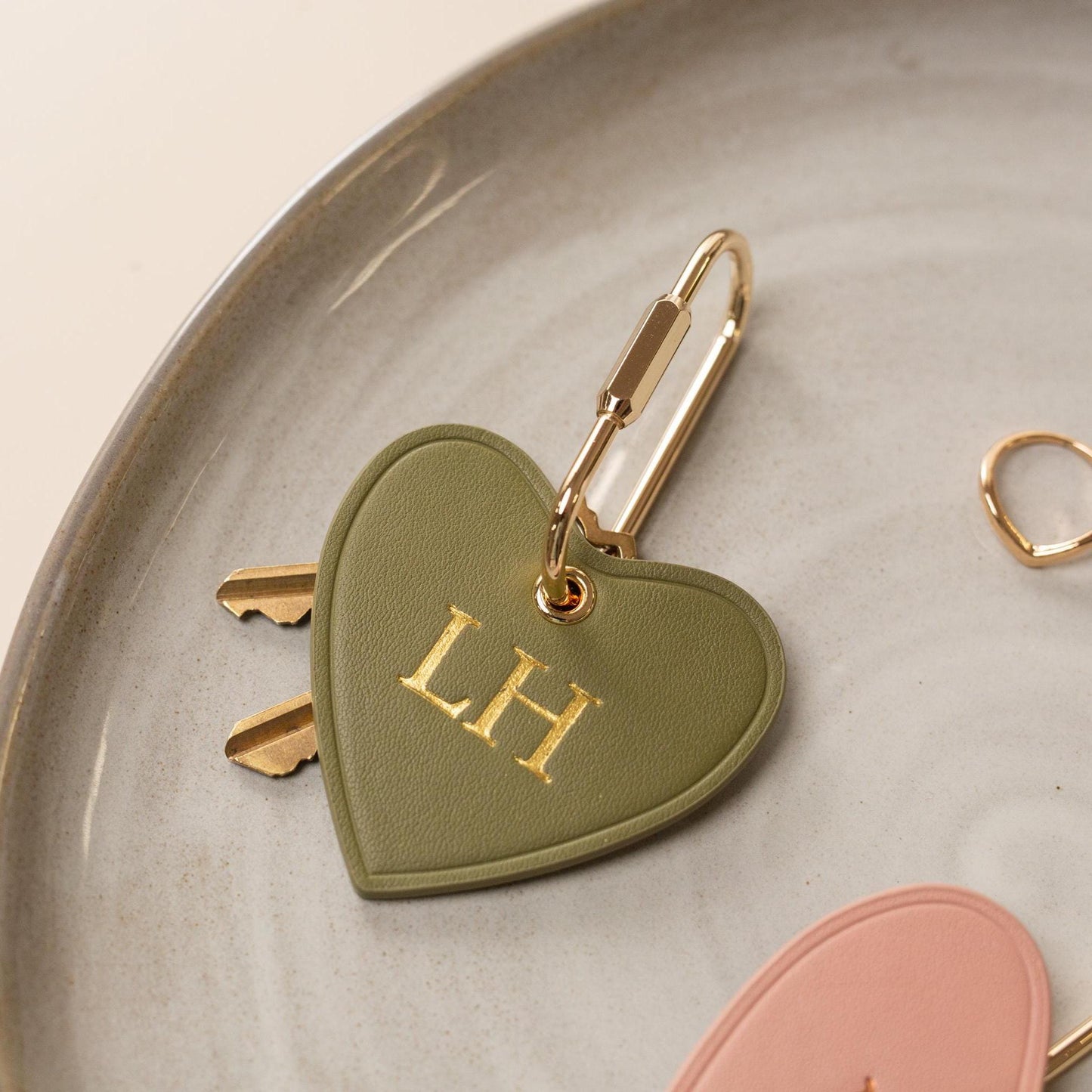 Embossed Heart Leather Keychain - genuine leather, modern key rings, custom cute personalized monogrammed key chain gift, girlfriend wife