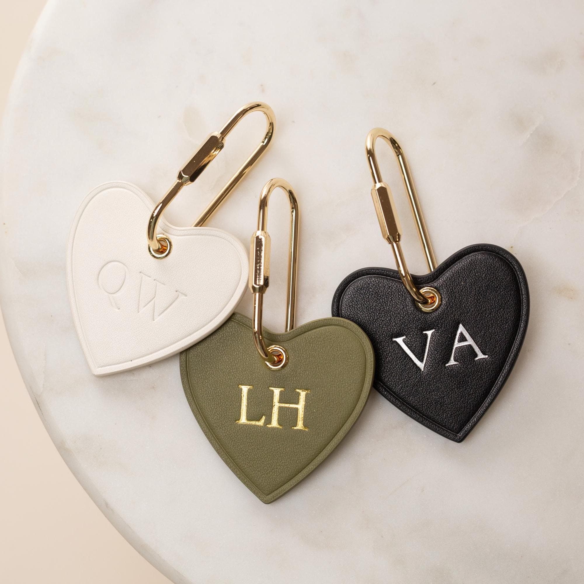 Embossed Heart Leather Keychain - genuine leather, modern key rings, custom cute personalized monogrammed key chain gift, girlfriend wife