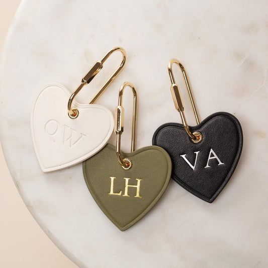 Embossed Heart Leather Keychain - genuine leather, modern key rings, custom cute personalized monogrammed key chain gift, girlfriend wife