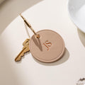 Embossed Round Circle Leather Keychain (Initials) - genuine leather, modern key rings, custom cute personalized key chain gift, girlfriend