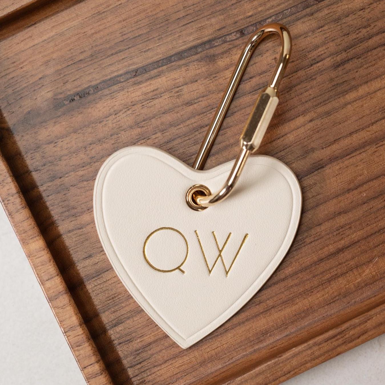 Embossed Heart Leather Keychain - genuine leather, modern key rings, custom monogrammed cute personalized key chain gift, girlfriend wife