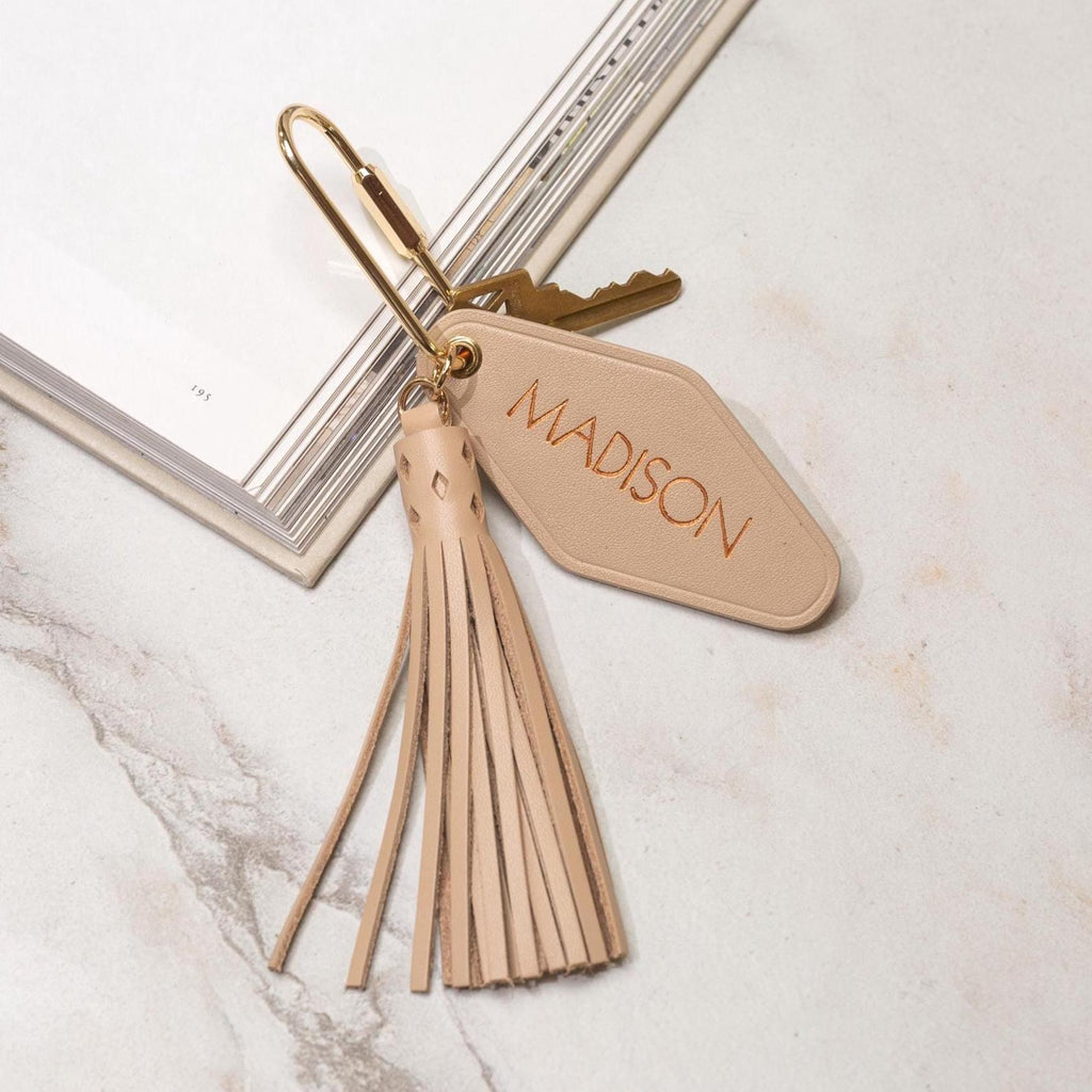 Embossed Keychain Embossed Name diamond leather keychain w/ tassel – Muujee
