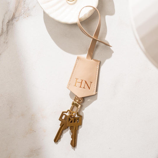Embossed Leather Clochette (Large Initials) - Bell Key holder, personalized bag tag, purse charm, tote accessory, custom monogrammed gift