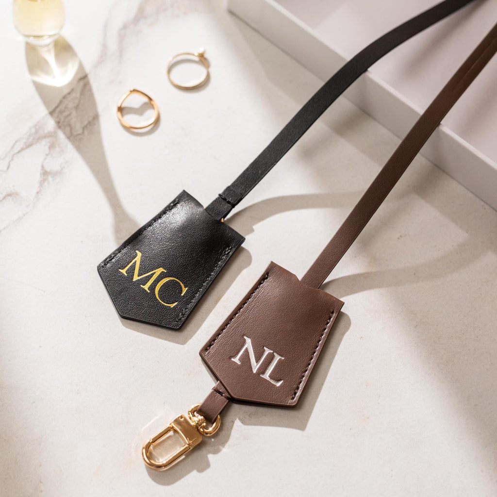 Embossed Leather Clochette (Large Initials) - Bell Key holder, personalized bag tag, purse charm, tote accessory, custom monogrammed gift