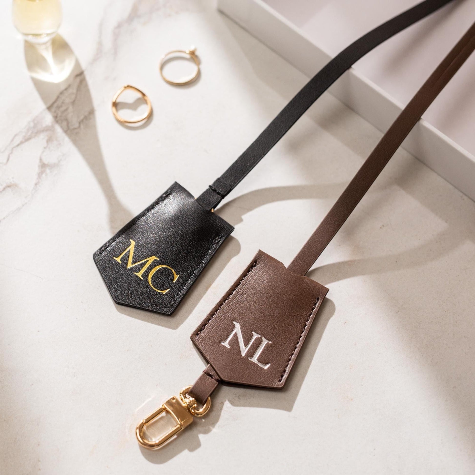 Embossed Leather Clochette (Large Initials) - Bell Key holder, personalized bag tag, purse charm, tote accessory, custom monogrammed gift