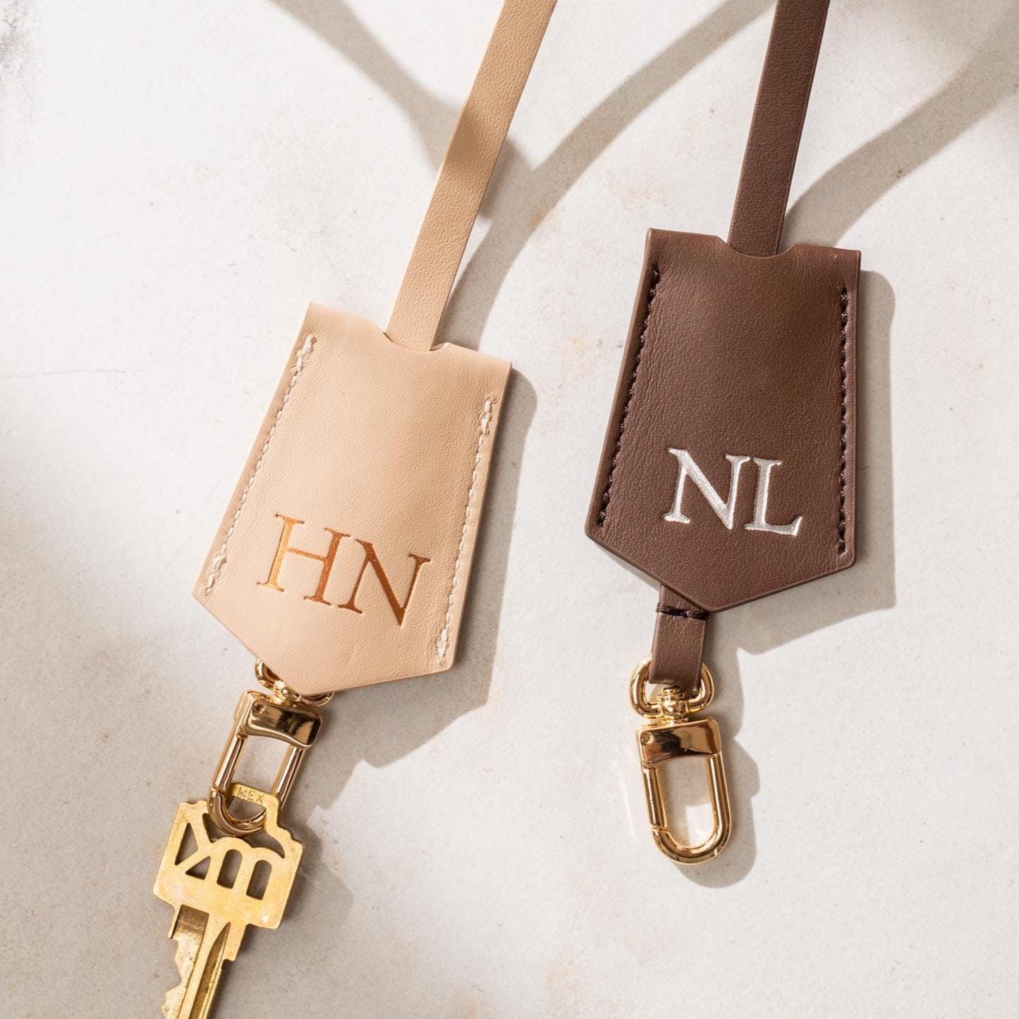 Embossed Leather Clochette (Large Initials) - Bell Key holder, personalized bag tag, purse charm, tote accessory, custom monogrammed gift