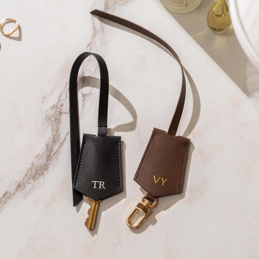 Embossed Leather Clochette (XS Initials) - Bell Key holder personalized bag tag purse charm tote accessory custom monogrammed gift for her