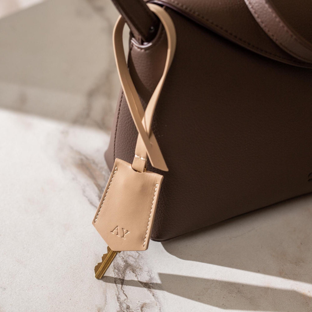 Embossed Leather Clochette (XS Initials) - Bell Key holder personalized bag tag purse charm tote accessory custom monogrammed gift for her