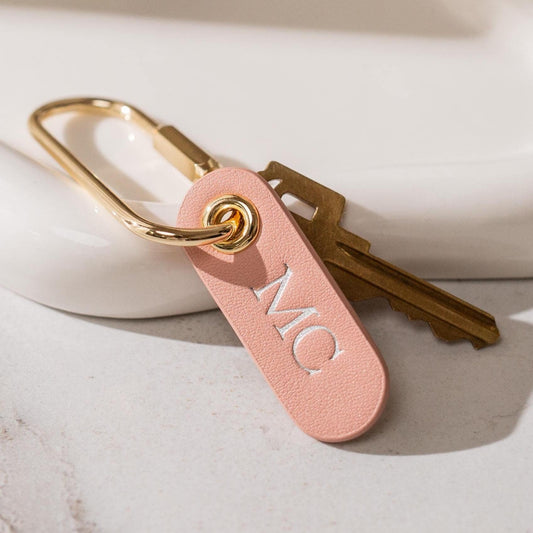 Embossed Leather Tag Keychain - modern key rings, custom monogrammed zipper pull, mini personalized key chain gift, minimal key fob, simple