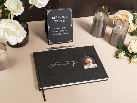 Ready To Ship Photo Insert Cover Funeral Guest Book Set - Celebration of Life, Memorial Service Book, Gift for Loss of Loved One Condolences