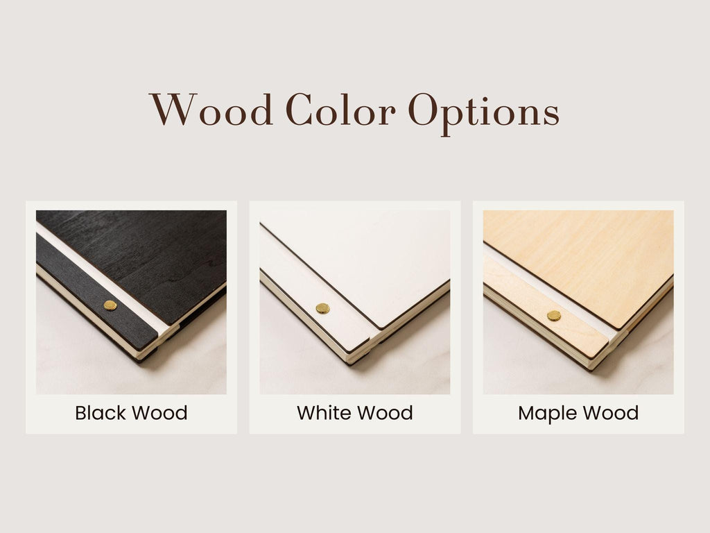 Wooden Luxe Photo Book (D10) - 11.5x8.5 Custom Guestbook Scrapbook Memory Keepsake Storage Cards Pictures Vacation Couples Travel Album Gift