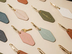 Embossed Diamond Leather Keychain XS Names - modern key chain fob, travel luggage bag tag, vintage style hotel motel office keys ring